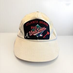 Vintage 90s Universal White Atlanta Braves 1991 World Series SnapBack Hat Cap